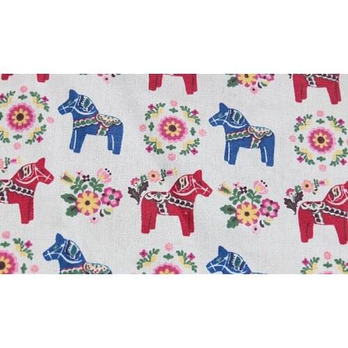 Free shipping Miana cartoon red and blue Trojan printing linen cloth handmade DIY tablecloth curtains linen fabrics