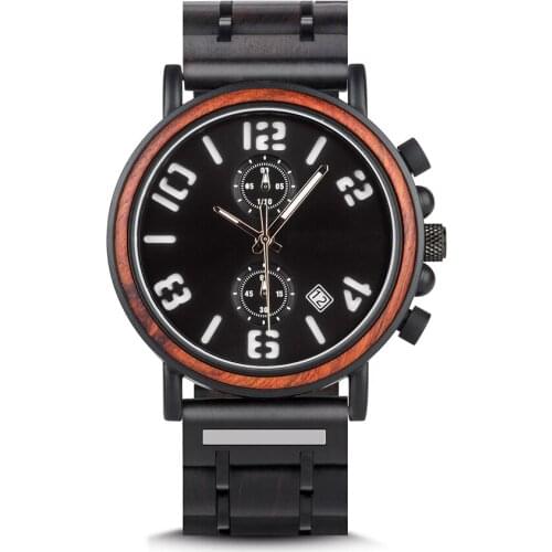 BOBOBIRD Men Wood Quartz Watch Date Display Luxury Stylish Business Watches Luminous Wristwatches Chronograph V-S26