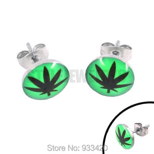 Enamel Green Tree Leaf Earring Body Piercing Stainless Steel Jewelry Trendy Motor Biker Earring Studs SJE370020B