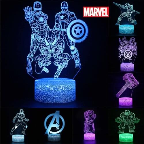 Marvel Legends Avengers SpiderMan Hulk Anime Figure 3D LED Lamp Colourful NightLight Model Toys for Children Kids Christmas Gift