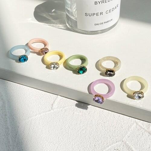 Candy Color Resin Rhinestone Transparent Rings Exaggerated Acrylic Ring for Women Girls Romantic Jewelry Party Gifts Accessories