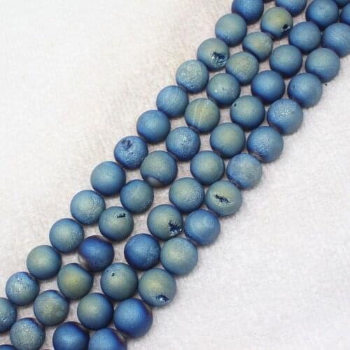 Mini.order is $7! 8-12mm light Blue Multicolor Smile Metallic Coated Druzy Agates Round Stone DIY loose beads 15"