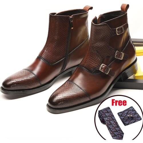 Men winter Boots Genuine cow leather chelsea boots brogue casual ankle flat shoes Comfortable quality soft handmade black 2020