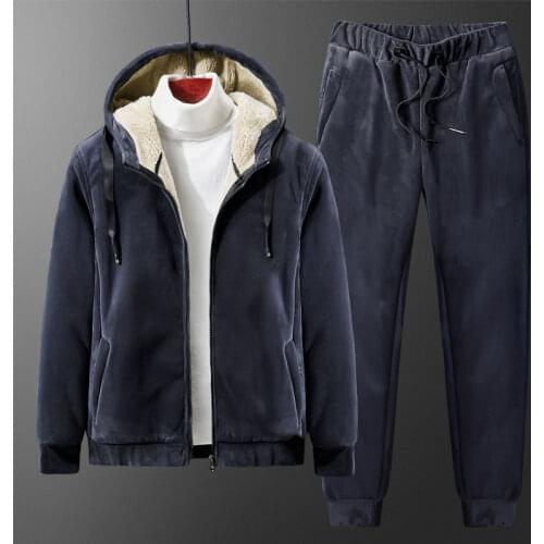 New Tracksuits Men Jacket Sporting Sets Winter Warm Thick Jacket+Pants 2 Pieces Set Mens Casual Velvet Cashmere Suit Clothing