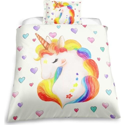 KTLRR Unicorn Duvet Cover Sets,Hand Drawn Rainbow Unicorn Bedding with Pillowcases ,Bedroom Decor Bedding Sets,100% Microfiber
