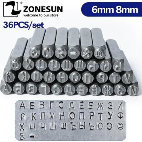 ZONESUN 36pcs Jewelry Metal Stamps Alphabet Set Russian A-Z Leather Punch die Stamping Steel Metal Tool Case Craft 6/8mm