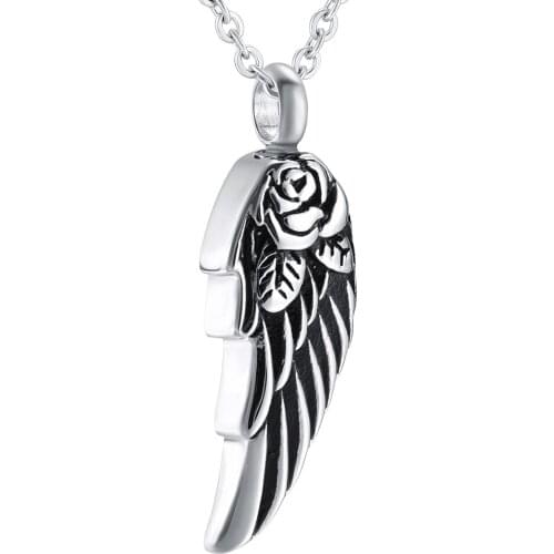 Stainless Steel Urns Necklace For Ashes Rose Flower Angel Wing Memorial Pendant Jewelry Keepsake Jewelry For Women/Men