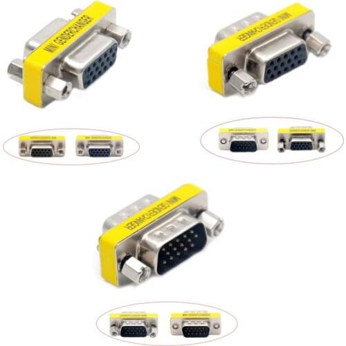 D-Sub 15 Pin VGA HD SVGA Male Female DB15 MINI Gender Changer Adapter PC VGA Female Connector M/M M/F F/F Cable Extend Converter