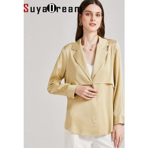 SuyaDream Women Blazer Silk Double Joe Lace Sleeves Single Breasted Solid Khaki Blazers 2021 Spring Autumn Chic Jackets