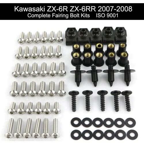 Fit For Kawasaki ZX6R ZX-6R ZX-6RR 2007 2008 Complete Cowling Full Fairing Bolts Kit Fairing Clips Nuts Screw Stainless Steel