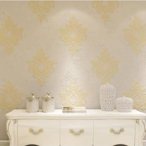 Q QIHANG Golden Europe Pastoral Embossed 3D Non-woven Wallpaper Roll For Living Room Bedrooms TV Background 0.53m*10m=5.3m2