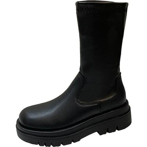 RASMEUP Slim Flat Thigh High Boots Platform Women Slim Thick Sole Over The Knee Boots Women Shoes Black Winter Long Boots Women