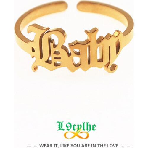 Adjustable Baby Letter Rings For Girl Birthday Gift Gothic Jewelry Old English Word Stainless Steel Ring Gold Anel Masculino