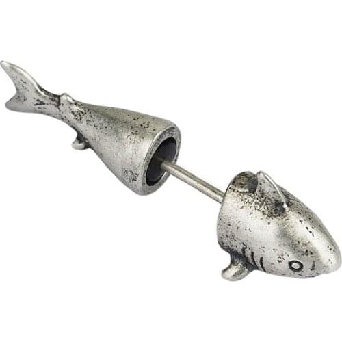 Shark 925 Sterling Silver Nature Men Women SINGLE Ear Jacket Stud Earring A1258
