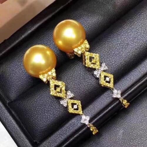 D327 Pearls Earrings Fine Jewelry 925 Sterling Silver Natural 10-11mm Fresh Water Round Golden Pealrs Drop Earrings for Women