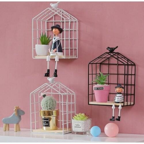 Nordic simple bird iron art grid shelf creative home living room decoration wall collection finishing frame