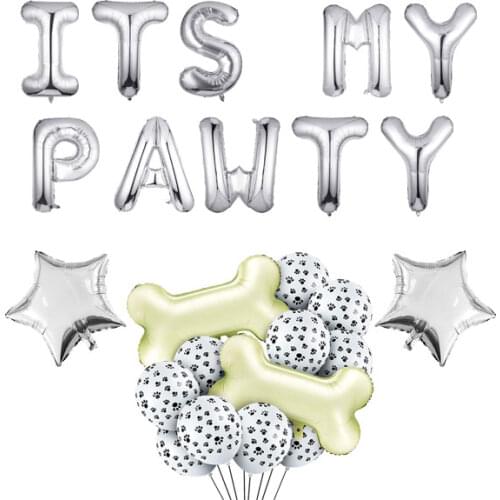 Dog Themed Its My Pawty Banner Mylar Foil Balloons Bone Balloons for Pets Dog Kids Birthday Party Supplies
