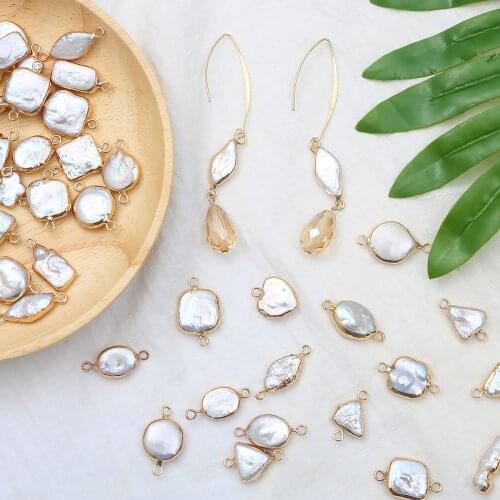 1 Piece of Natural Freshwater Pearl Pendant Connector for DIY Bracelet Necklace Earring Jewelry Making Accessories