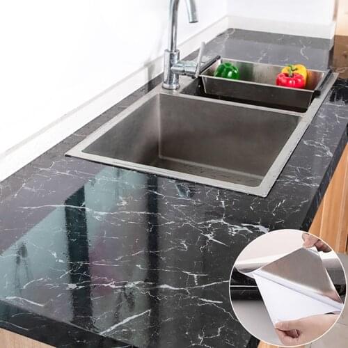60cm*1M/3M/5M Modern Kitchen Stickers Waterproof Oilproof Classic Marble Pattern Wall Sticker High Temperature Living Room Home