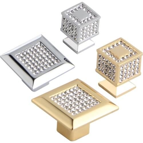 Super Bright 24K Real Gold Czech Crystal Drawer Cabinet Knobs and Handles Door Handle Furniture Knobs Pull Handles ,Never Fade