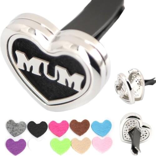 AMYA Jewelry Heart MUM 30mm Diffuser 316 Stainless Steel Car Aroma Locket Essential Oil Car Diffuser Lockets Free Pads