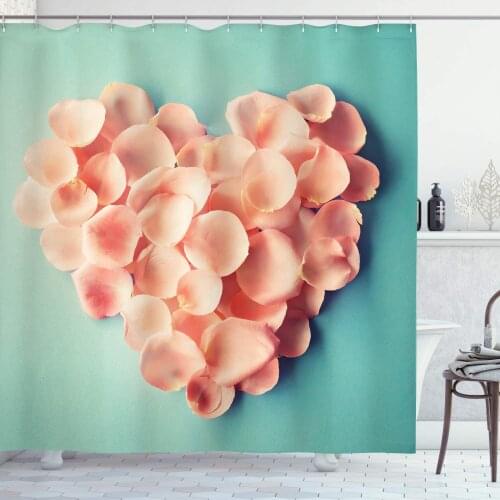 Heart Decor Shower Curtain Heart Shaped Floral Petals Valentines Mother Wedding Day Sweet Still Life Icon Fabric Bathroom Decor