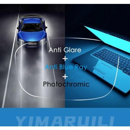 YIMARUILI 1.56/1.61/1.67 Anti-Blue Light + Anti-Glare + Photochromic Driving Lens High-Definition Anti-Reflection Aspheric Lens