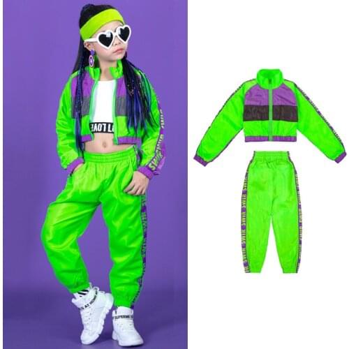 Green Girls Clothes Cheerleader Uniform Long Sleeve Hip Hop Dancer Outfit Stage Costume Girl Sets Fashion Dance Wear DL7611