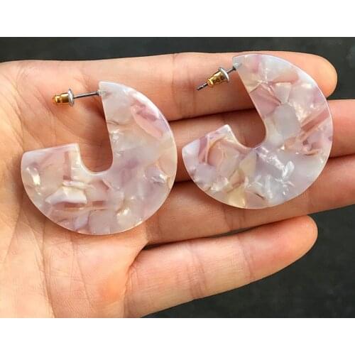 UJBOX 2018 Geometric 40mm*40mm Resin Acetate Stud Earrings Women Half Round Acetic Acid Earrings Factory Wholesale E773