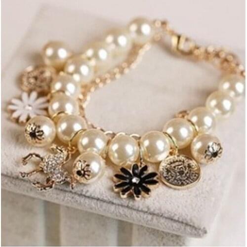 Korea Trojans pounded petals picture female fashion imitation pearl multi-layer charm bracelet