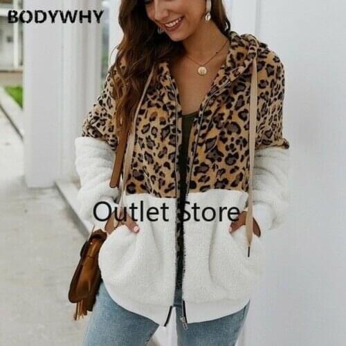 Women Autumn Winter Coat Top Long Sleeve Hooded Fashion Warm Jacket Leopard Stitching Casual Leopard Coat Trench Coat for Women
