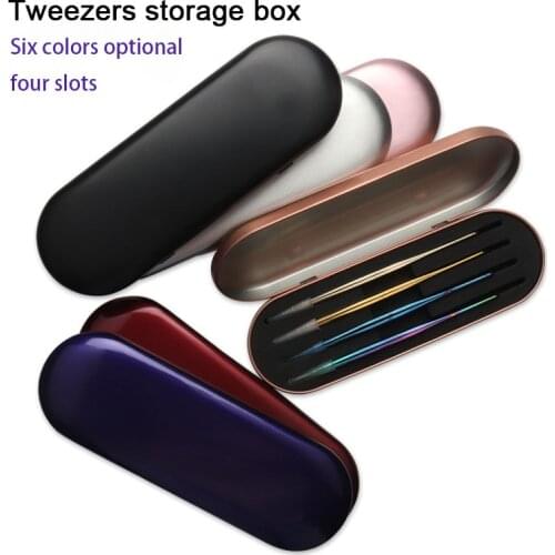Wholesale 4 Slots Exquisite Tinplate Storage Box Eyelashes Tweezers Case Beauty Makeup Tweezer Protection Box Storage Tool