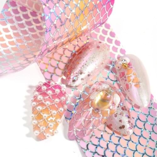 10Pcs/Set Nail Mermaid Decals Squama Style DIY Colorful Nail Foil Fish Scales Gradient Transfer for Manicure