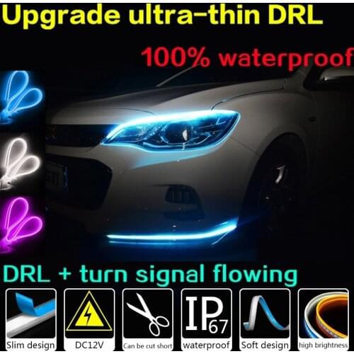 2Pieces Car 12V DRL Ultra Thin Flow Light Strip Flowing Light Bar Headlight Fog Lamp Daytime
