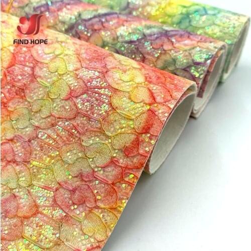 20X30CM PU Faux Leathere Sewing Fabric Glitter Iridescent Wave Hearts Embroidered LACE Sparkle DIY Craft Brooch Bow Making