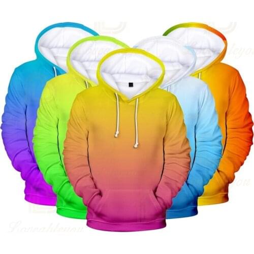 3D Hoodies Mens 2020 Men/Women Sweatshirts Colourful Gradient Hoodies Mens Solid Color Hooded Rainbow Top Colorful