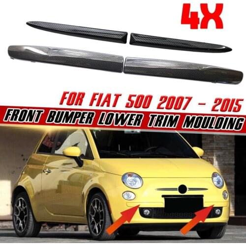 4PCS Car Front Bumper Moulding Trim Set Lower & Upper Trim Kit for FIAT 500 2007-2015 Carbon Fiber Exterior Accessories