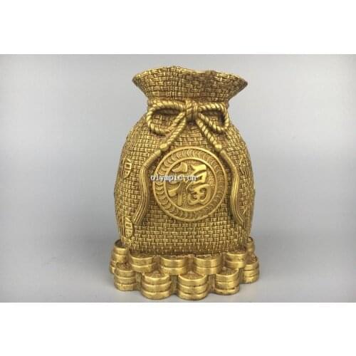 5'' classica Brass carved sack Bag fortune wealth saving pot money-box coin case