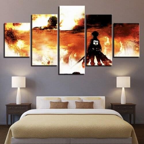 5 Pieces Anime Attack On Titan Wall Art Decor Poster Canvas HD Print Painting Pictures for Bedroom Living Room Home Decoration