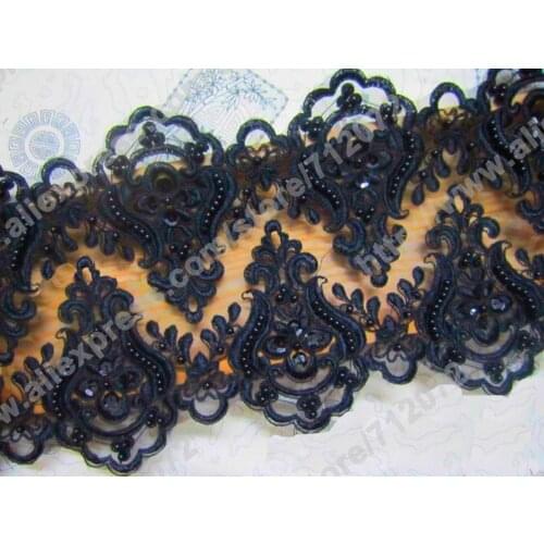 5 yards 7.5''(19CM) Black Bilateral Beaded sequins Embroidery lace trim gorgeous lace trim for fabric Millinery accent motif
