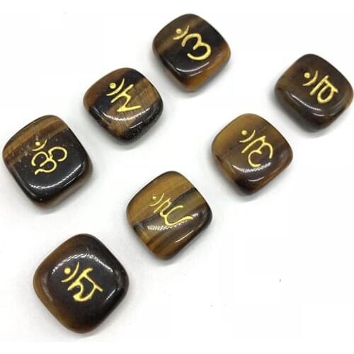 7pcs Natural Tiger Eye Stone Beads Seven Chakras Energy Healing Stone Reiki Symbol White Crystal/Rose Quartzs/Amethysts Beads