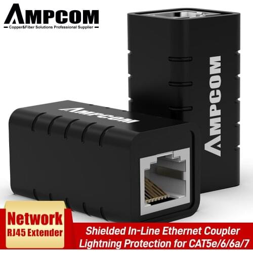 AMPCOM 1Pcs RJ45 Ethernet Adapter 8P8C Female extender LAN connector inline Cat7/Cat6/Cat5e Ethernet Cable- lightning protection