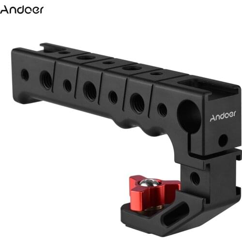 Andoer Aluminum Alloy Camera Handle Grip with Cold Shoe Mount 1/4 3/8 Threaded Holes 15mm Rod Clamp for Microphone LED Light