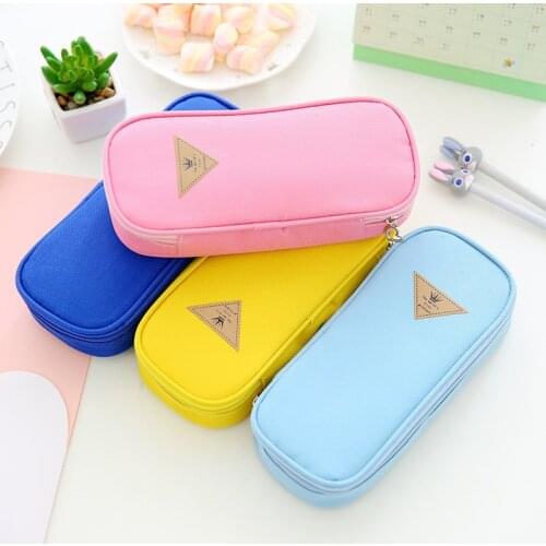 Simple Wind Candy Colored Large Capacity Multifunctional School Supplies Pen Bag Flip Stationery Box