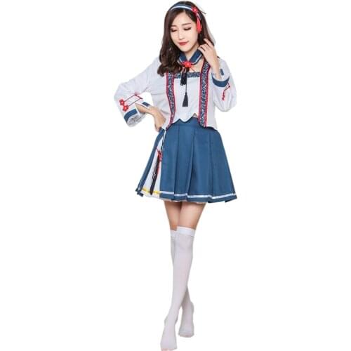 Brdwn Miracle Nikki girls womens Chinese Ink style school uniform costumes Han Chinese clothing(top+skirt+Neckband+headwear)