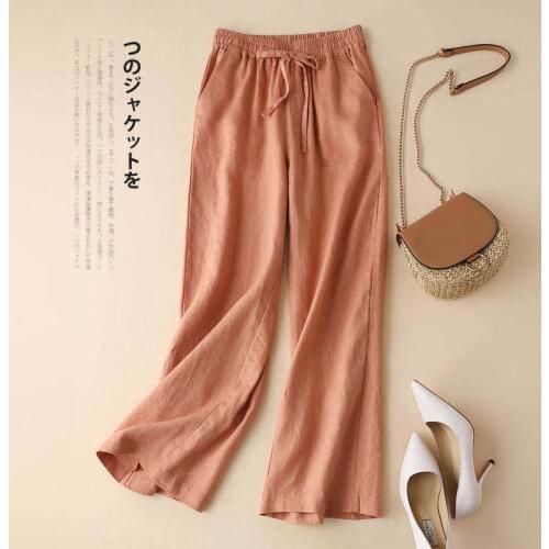 Casual Loose Cotton Linen Women Pants Solid Elastic High Waist Drawstring Streetwear Female Sweatpants 121141WKA