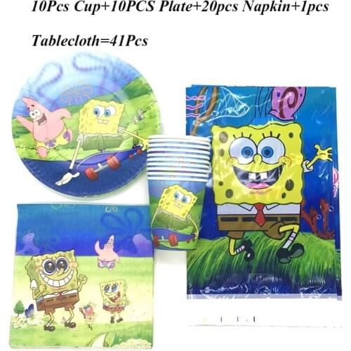 Cartoon Sponge-Bob Theme 61Pcs/41Pcs Disposable Tableware Sets Kid Birthday Party Cup Plate Napkin Tablecloth Decoration Supply