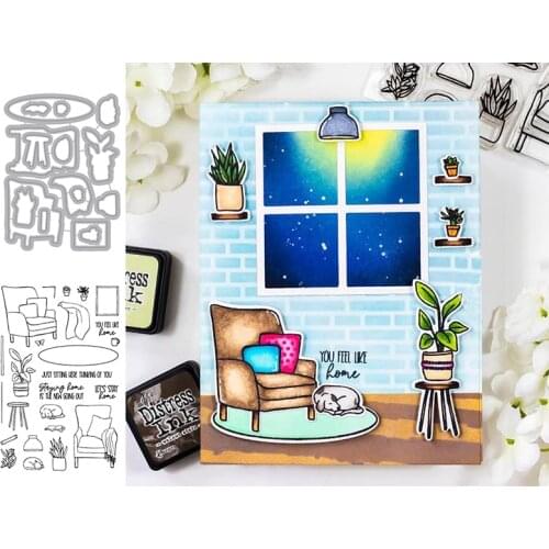 Sofa Chair Potted Plants Lamp Metal Cutting Dies Match Clear Stamps Pillow Carpet Household Products DIY Scrapbooking 2020