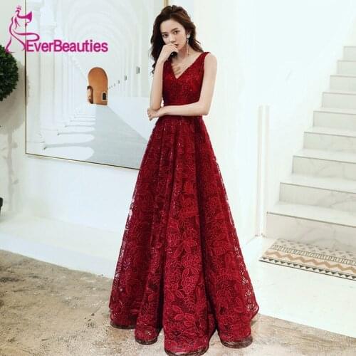 Tulle Appliques Evening Dresses Long 2020 V-Neck Formal Party Dresses Robe De Soiree Lace Up Back вечерние платья