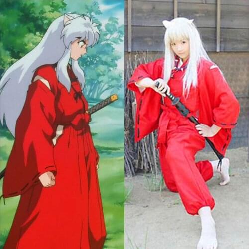 JEMMA LEONG Anime Cosplay Red Inuyasha Costume Kimono Samurai Suit For Men Halloween Costumes For Men Japanese Style Clothing